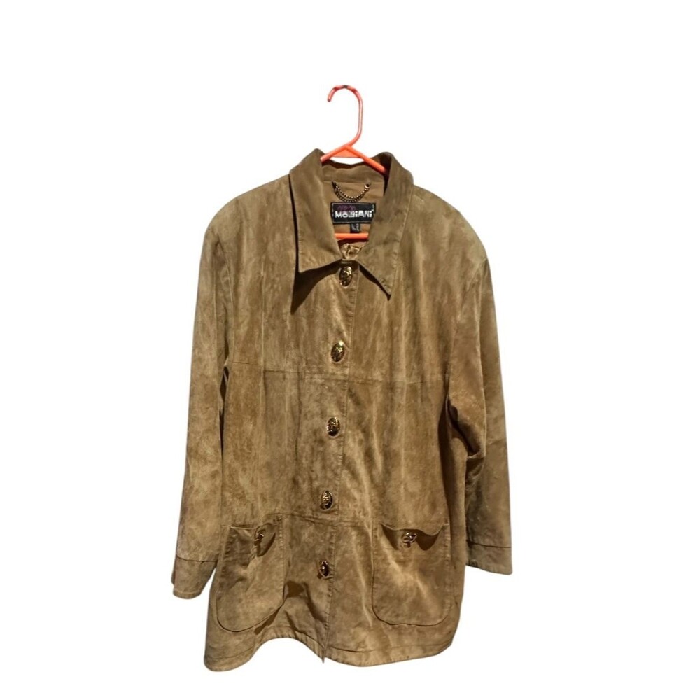 Vintage Giorgio Mobiani Light Tan Brown Genuine Leather Coat Size 48 XL Womens
